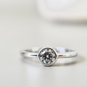 0.5ct Moissanite Ring Bezel-Set 14k Gold Plate Sterling Silver S925